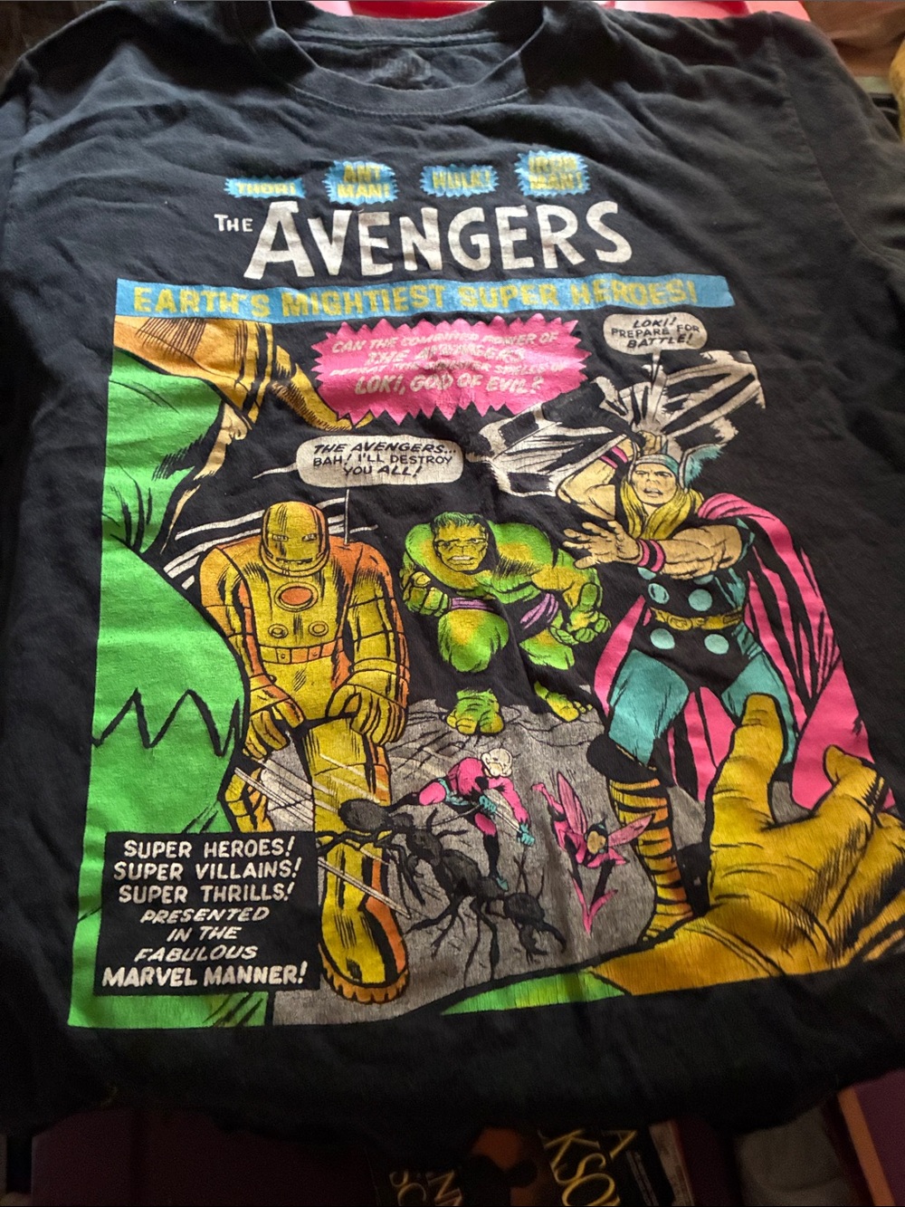 Marvel The Avengers Black Short Sleeve Tee with Multicolor Comic Print